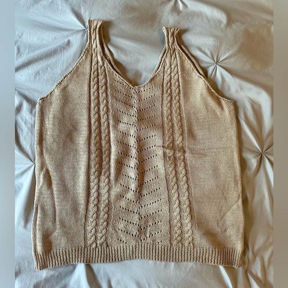 Tops - Beige Cable Knit Tank Top